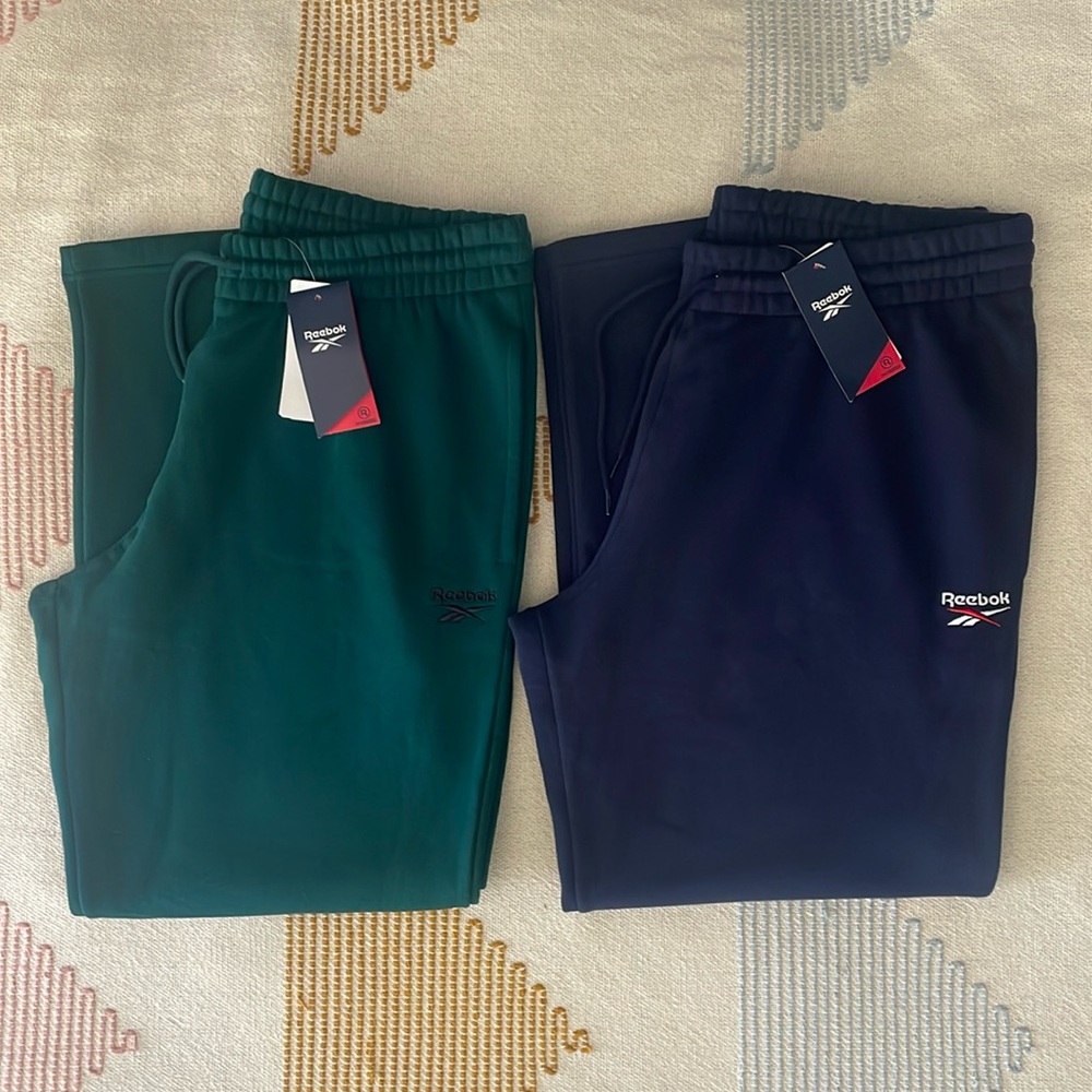 2 Reebok Men's Elastic Drawstring Open Hem Fleece Pants